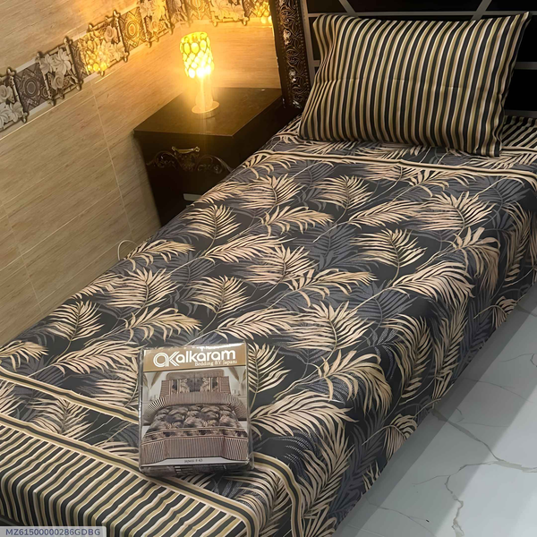 Cotton Printed Bedsheet - Salonica Design - 4 Pcs Single Bed Set - Style Wala
