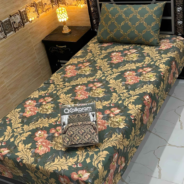 Cotton Salonica Bedsheet Set - Printed Single Bedsheet 4 Pcs - Style Wala