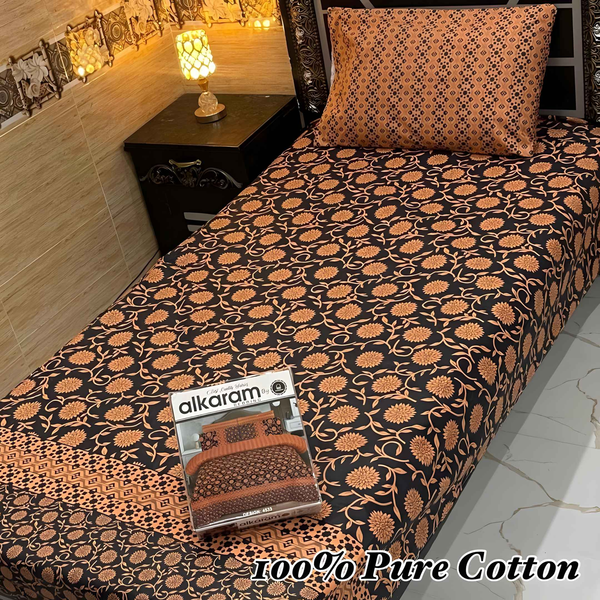 Cotton Printed Bedsheet Set - 4 Pcs Single Bedsheet - Style Wala