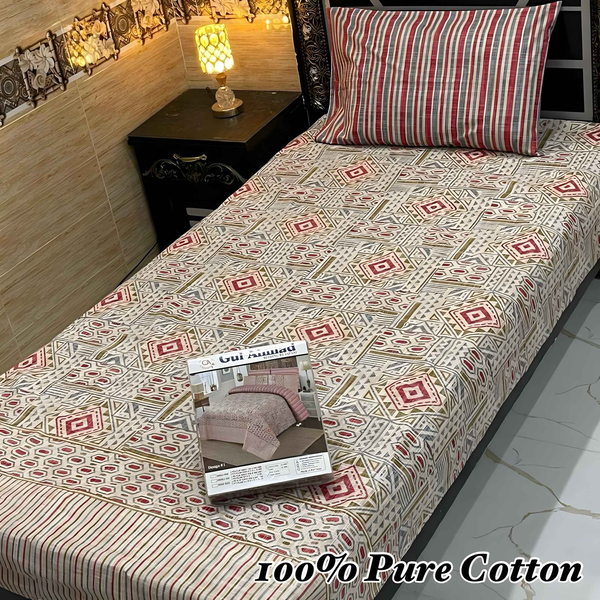 Cotton Printed Bedsheet Set - 4 Pcs Single Bed - Style Wala