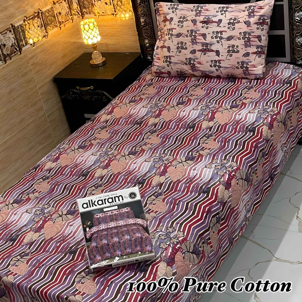 Cotton Printed Bedsheet Set - Single Bedsheet 4 Pcs - Style Wala