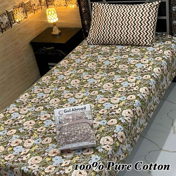 Cotton Printed Bedsheet Set - Single Bedsheet 4 Pcs - Style Wala