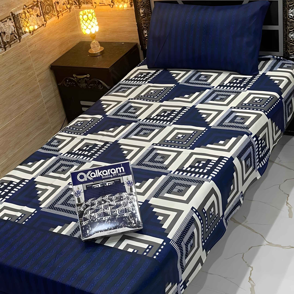 Cotton Printed Bedsheet Set - Cotton Salonica Printed Single Bedsheet - 4 Pcs - Style Wala