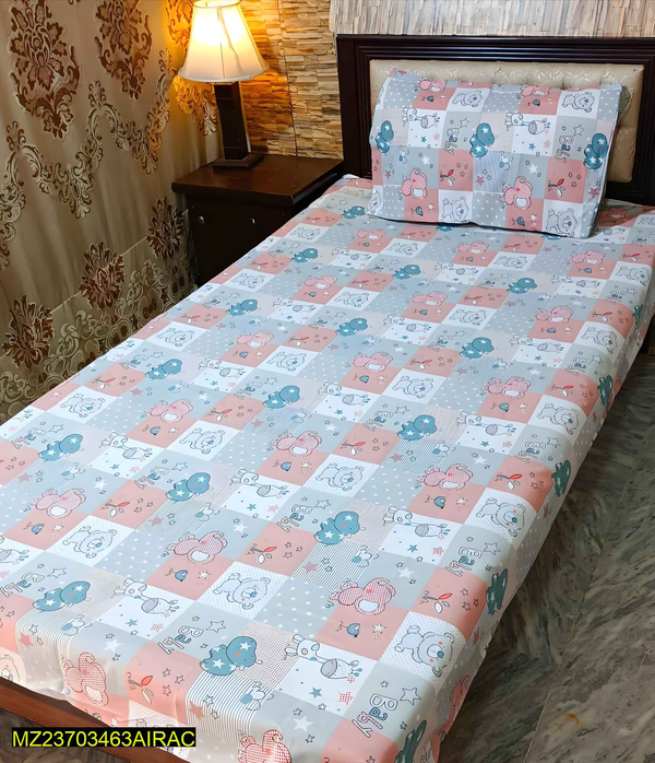 Cotton Printed Bedsheet Set - Single Bedsheet 4 Pcs - Style Wala