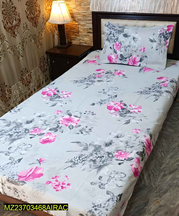 Cotton Printed Bedsheet Set - 4 Pcs Single Bedsheet - Style Wala