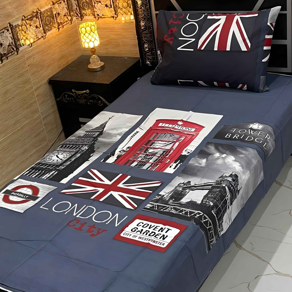 Cotton Printed Bedsheet Set - Single Bedsheet 4x Pcs - Style Wala