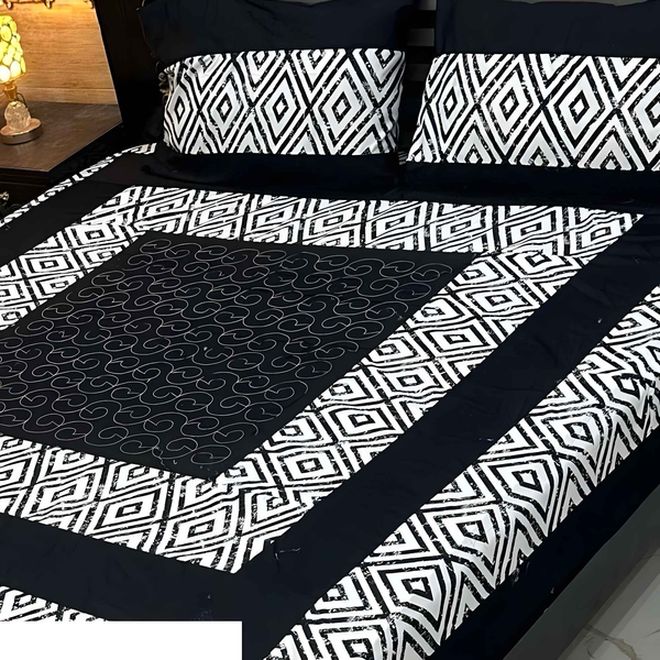 Cotton Patchwork Bedsheet Set - 3 Pcs Cotton Sotton Patchwork Double Bedsheet - Style Wala