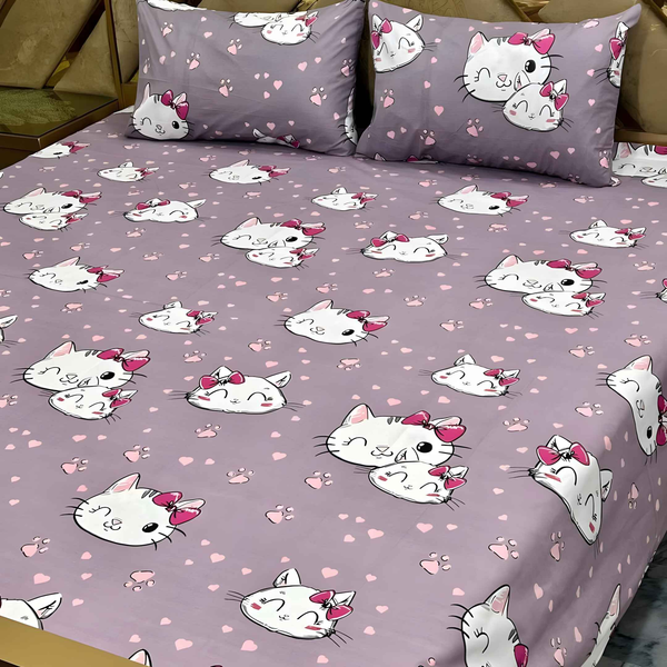 Cute Cotton Double Bedsheet - 3 Pcs Printed Design - Style Wala