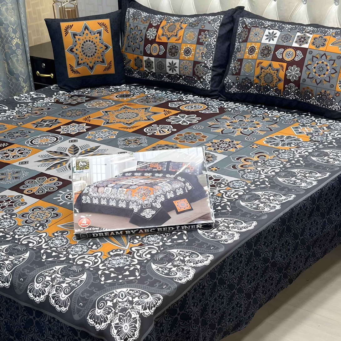 Queen Bed Cotton Bedsheet - Printed Set 4Pcs for Ultimate Comfort - Style Wala