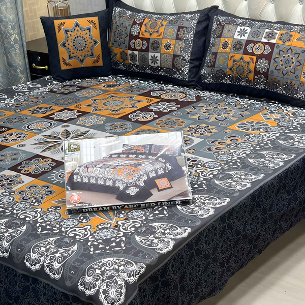 Queen Bed Cotton Bedsheet - Printed Set 4Pcs for Ultimate Comfort - Style Wala