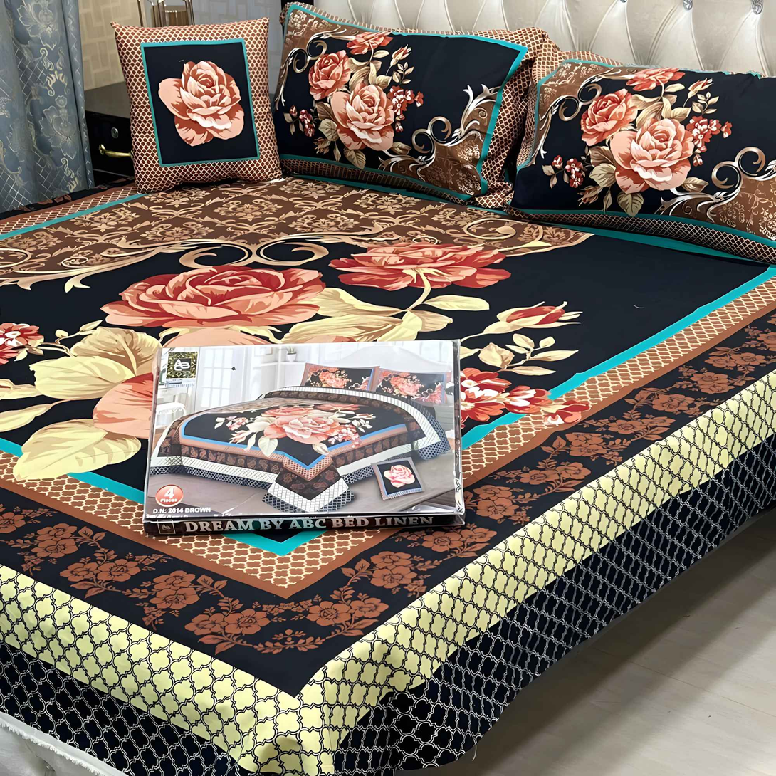 King Size Cotton Bedsheet Set - 4 Pcs Printed Bedsheet - Style Wala