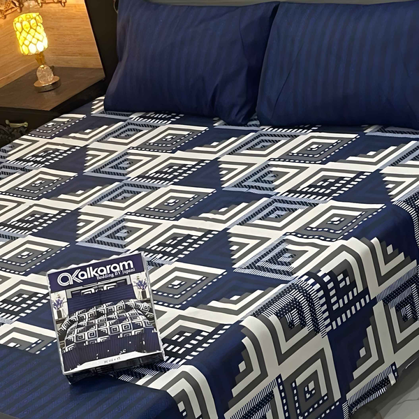 Cotton Printed Double Bedsheet Set - 3 Pieces Salonica Design - Style Wala