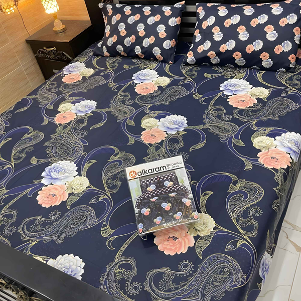 King Size Printed Bedsheet - Mix Cotton 3 Pcs Double Bedsheet Set - Style Wala