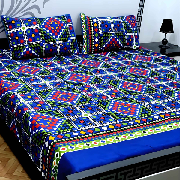 Crystal Cotton Double Bedsheet - 3 Piece Printed Set - Style Wala