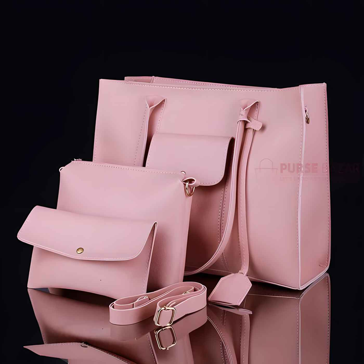 Women's PU Leather Plain Handbag Set - 3 Pcs - Style Wala