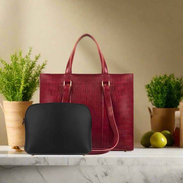 Women's Textured PU Leather Tote Bag - Style Wala